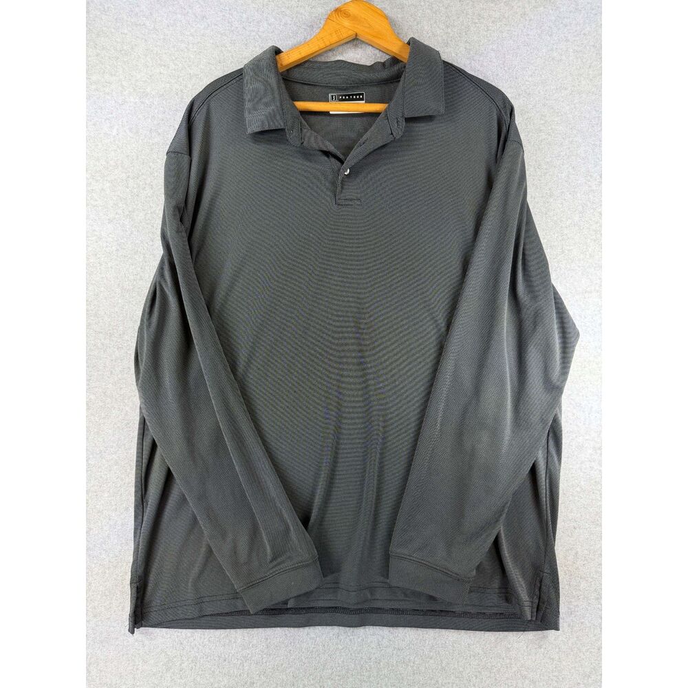 PGA Tour TourSoft Men’s XXL Gray Long Sleeve Performance Golf Polo 3646